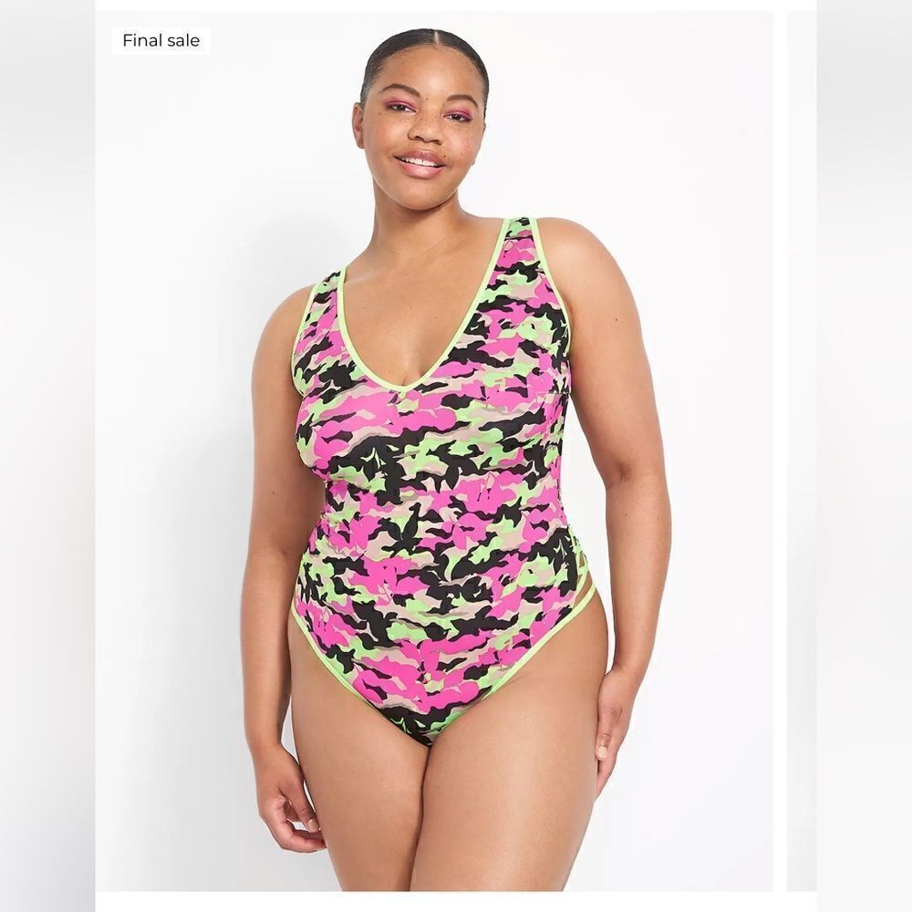 Strappy neon camouflage camp Print Micro Sexy Lingerie Bodysuit Cacique